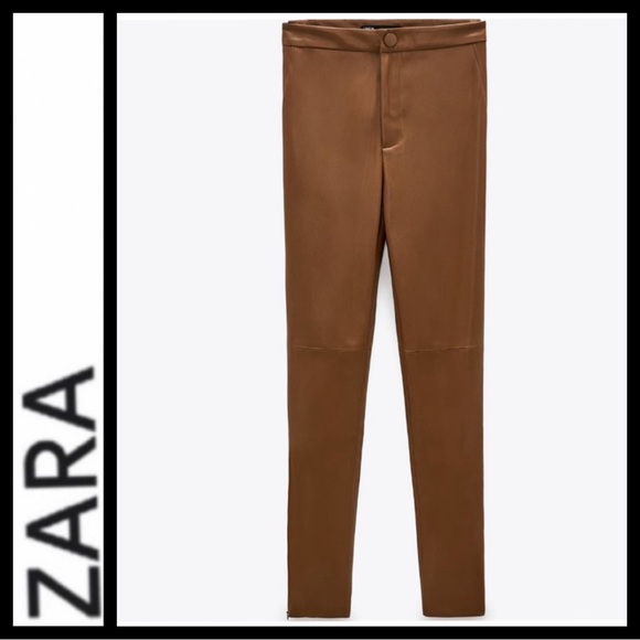 Zara High Rise Camel Faux Leather Pants - Picture 6 of 10